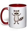 Mug with a colored handle Sweet racoon hug red фото