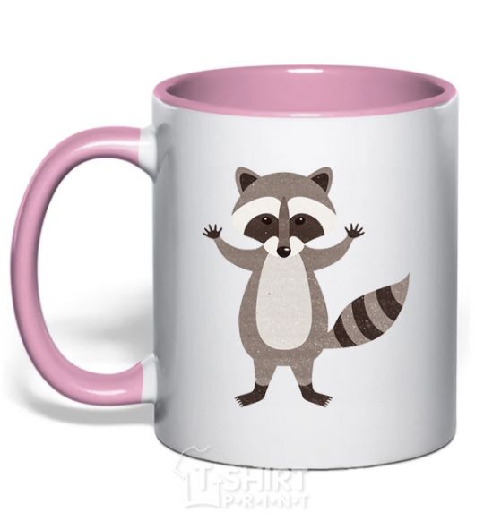 Mug with a colored handle Sweet racoon hug light-pink фото