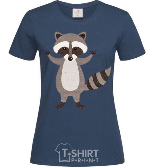 Women's T-shirt Sweet racoon hug navy-blue фото