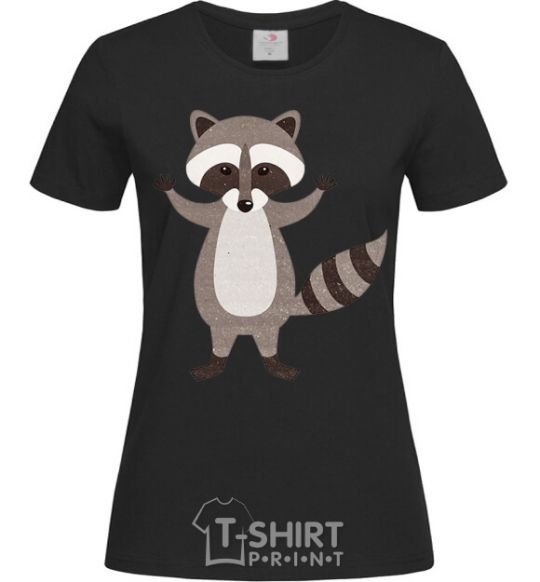 Women's T-shirt Sweet racoon hug black фото