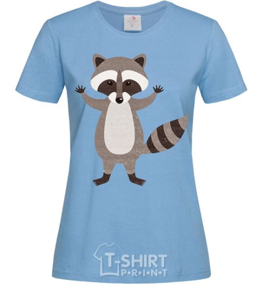 Women's T-shirt Sweet racoon hug sky-blue фото