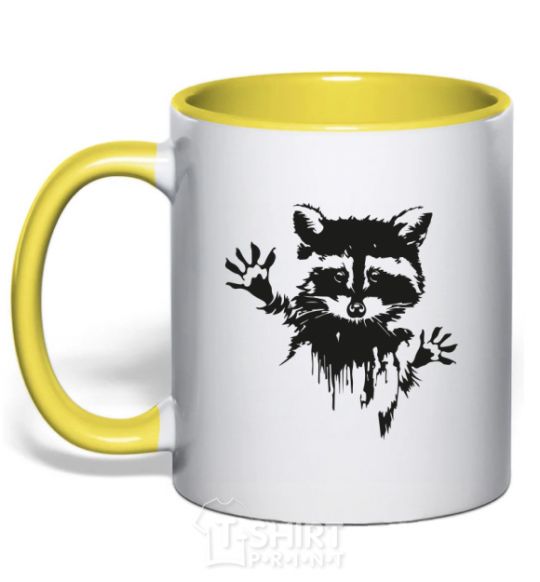 Mug with a colored handle Raccoon paws yellow фото