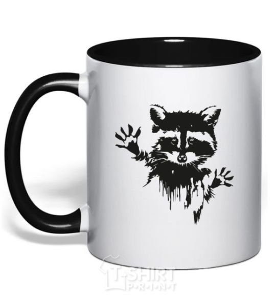 Mug with a colored handle Raccoon paws black фото