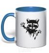 Mug with a colored handle Raccoon paws royal-blue фото