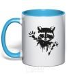 Mug with a colored handle Raccoon paws sky-blue фото