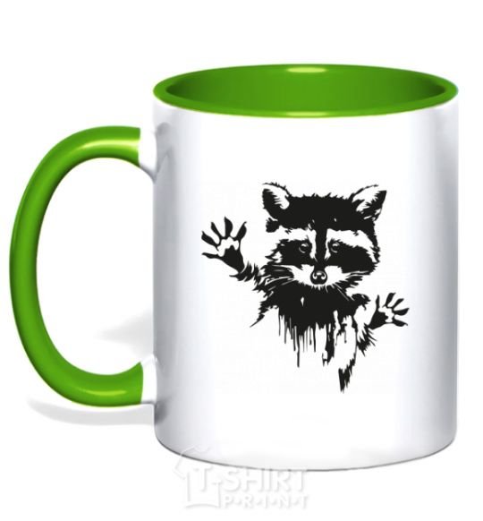 Mug with a colored handle Raccoon paws kelly-green фото