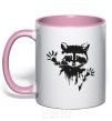 Mug with a colored handle Raccoon paws light-pink фото