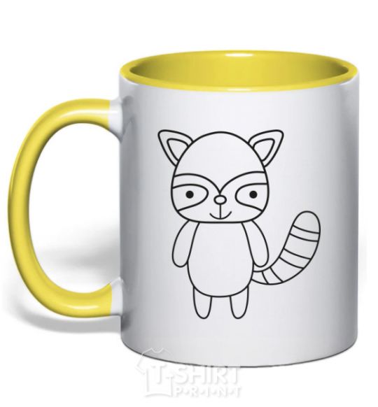 Mug with a colored handle Racoon black yellow фото