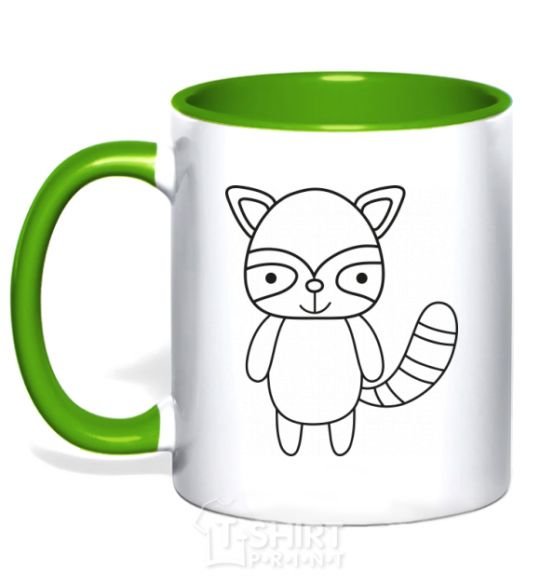 Mug with a colored handle Racoon black kelly-green фото