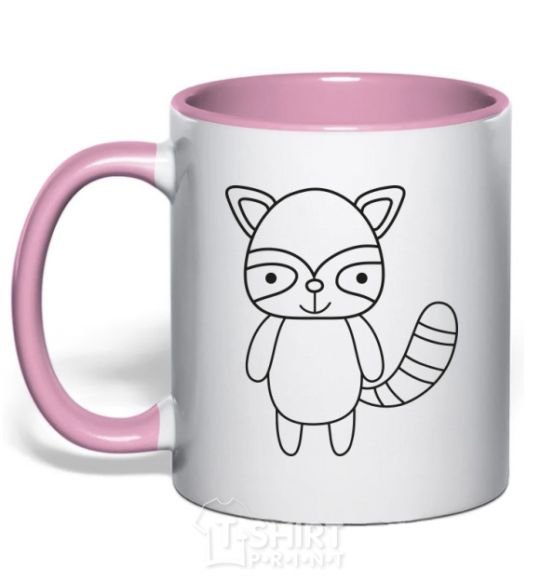 Mug with a colored handle Racoon black light-pink фото