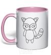 Mug with a colored handle Racoon black light-pink фото