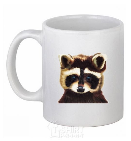 Ceramic mug Brown raccoon White фото