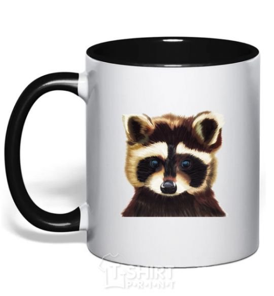 Mug with a colored handle Brown raccoon black фото