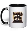 Mug with a colored handle Brown raccoon black фото