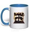 Mug with a colored handle Brown raccoon royal-blue фото