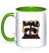 Mug with a colored handle Brown raccoon kelly-green фото