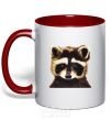 Mug with a colored handle Brown raccoon red фото