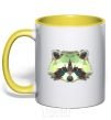 Mug with a colored handle Raccoon green yellow фото