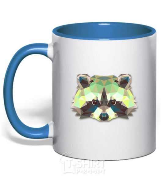 Mug with a colored handle Raccoon green royal-blue фото