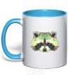 Mug with a colored handle Raccoon green sky-blue фото