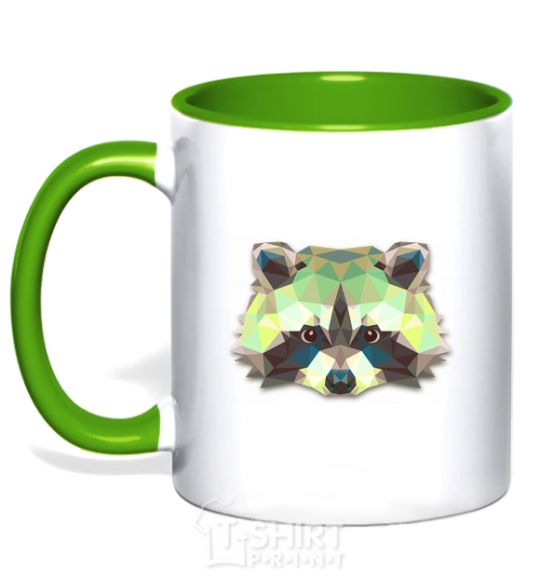 Mug with a colored handle Raccoon green kelly-green фото