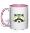 Mug with a colored handle Raccoon green light-pink фото