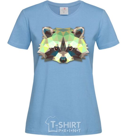 Women's T-shirt Raccoon green sky-blue фото