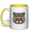 Mug with a colored handle Racoon face yellow фото