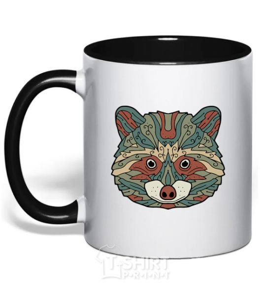 Mug with a colored handle Racoon face black фото