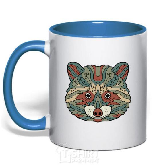 Mug with a colored handle Racoon face royal-blue фото