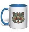 Mug with a colored handle Racoon face royal-blue фото