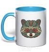 Mug with a colored handle Racoon face sky-blue фото