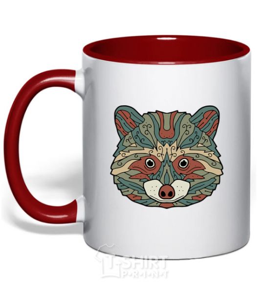 Mug with a colored handle Racoon face red фото