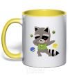 Mug with a colored handle Hype racoon yellow фото