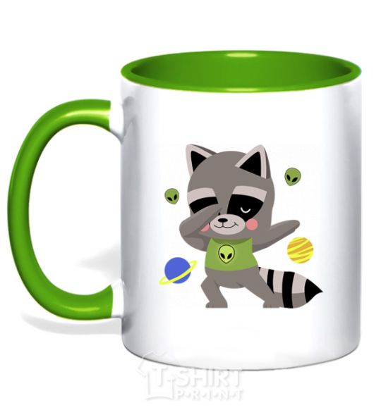 Mug with a colored handle Hype racoon kelly-green фото