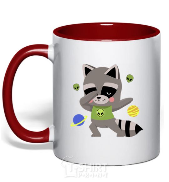 Mug with a colored handle Hype racoon red фото