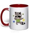 Mug with a colored handle Hype racoon red фото