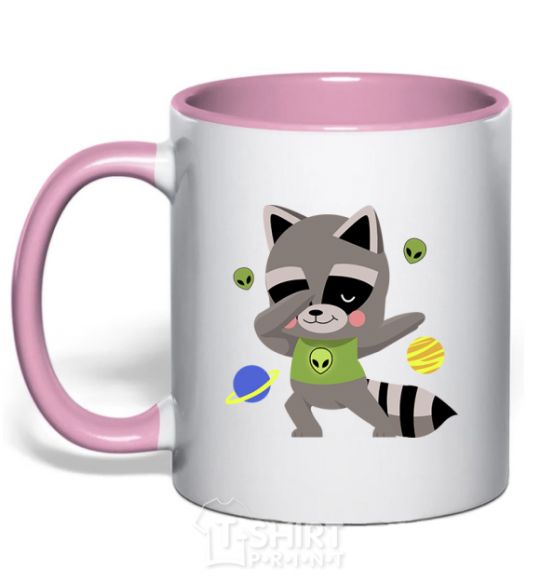 Mug with a colored handle Hype racoon light-pink фото
