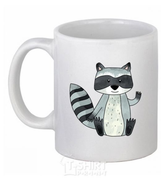 Ceramic mug Say hi to racoon White фото