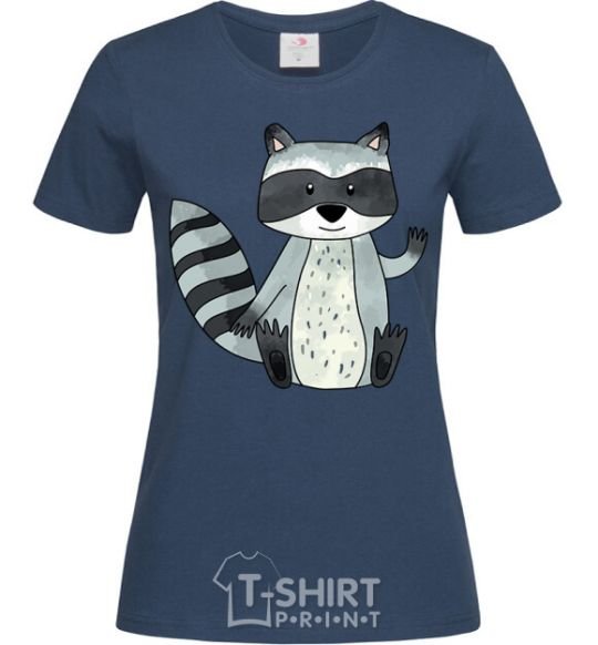 Women's T-shirt Say hi to racoon navy-blue фото