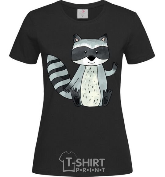 Women's T-shirt Say hi to racoon black фото