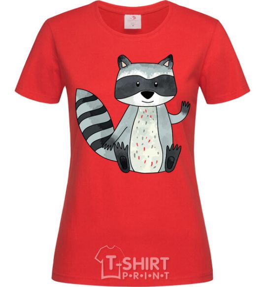 Women's T-shirt Say hi to racoon red фото