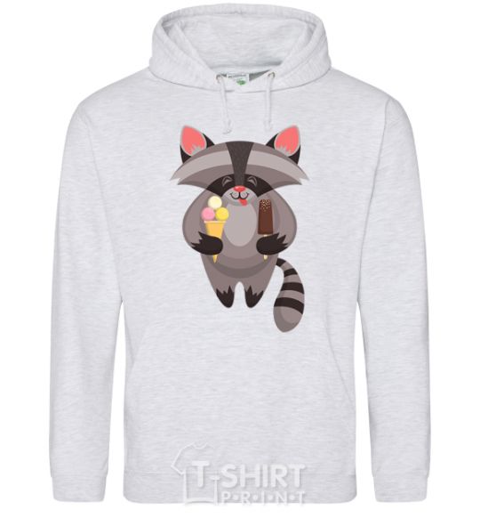 Men`s hoodie A raccoon eats ice cream sport-grey фото