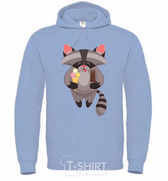 Men`s hoodie A raccoon eats ice cream sky-blue фото