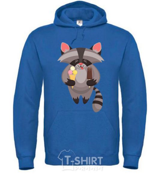 Men`s hoodie A raccoon eats ice cream royal фото