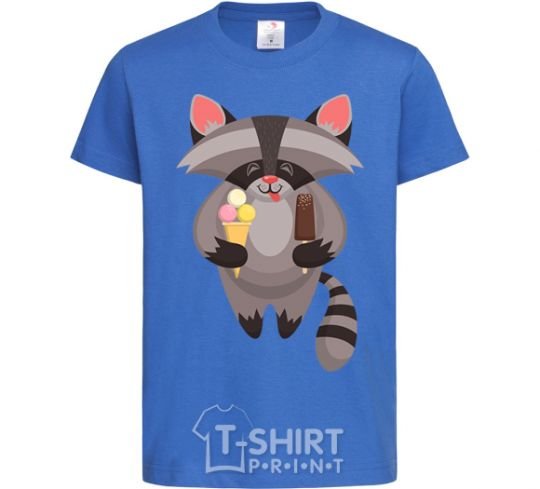 Kids T-shirt A raccoon eats ice cream royal-blue фото
