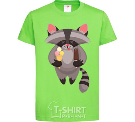 Kids T-shirt A raccoon eats ice cream orchid-green фото