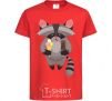 Kids T-shirt A raccoon eats ice cream red фото