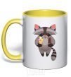 Mug with a colored handle A raccoon eats ice cream yellow фото