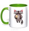 Mug with a colored handle A raccoon eats ice cream kelly-green фото